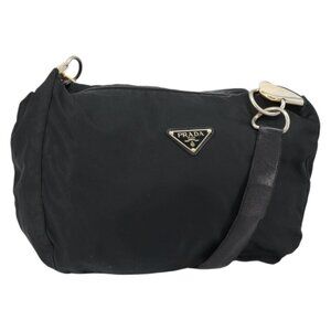 Authentic PRADA Shoulder Bag Nylon Leather Black Gold